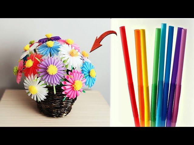 How to Make Flower With Drinking Straw - DIY Flower - Straw Craft Idea