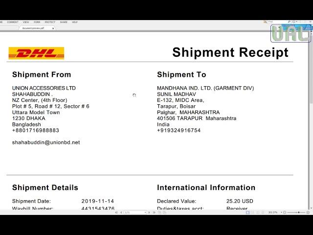 DHL Online Shipment Create