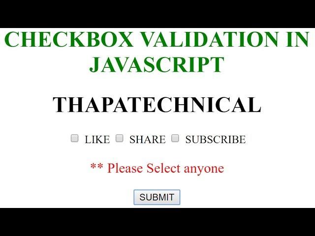 Checkbox Validation using JavaScript in Hindi 2017