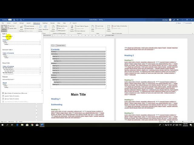 Microsoft word tutorial Table of Contents