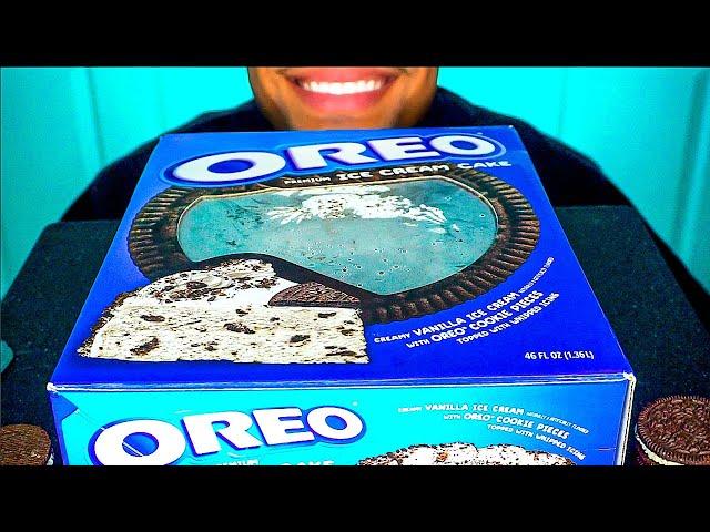 Oreo Ice Cream Cake ASMR Eating Cookie No Talking Oreos Candy Mouth Sounds