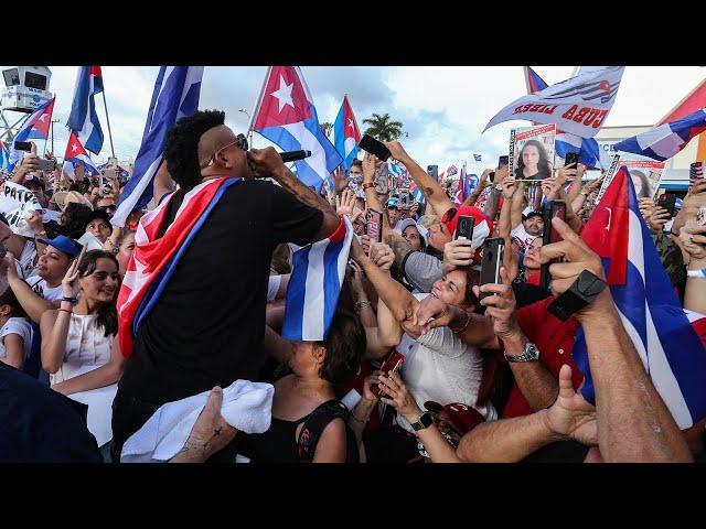 Gente de Zona perform 'Patria y Vida' at Cuba protest rally in Miami