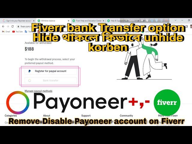 Fiverr bank Transfer option Hide থাকলে কিভাবে unhide korbn, Remove Disable Payoneer account on Fiver