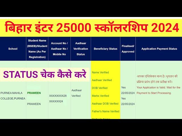 Bihar Inter 25000 Scholarship 2024 status check kaise kare | Inter scholarship 2024 status check |