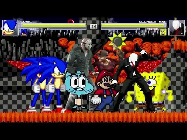 AN Mugen Request #358: Sonic, Sonic.exe, Gumball & Jason VS Slenderman, Spongebob, Freddy K. & Mario