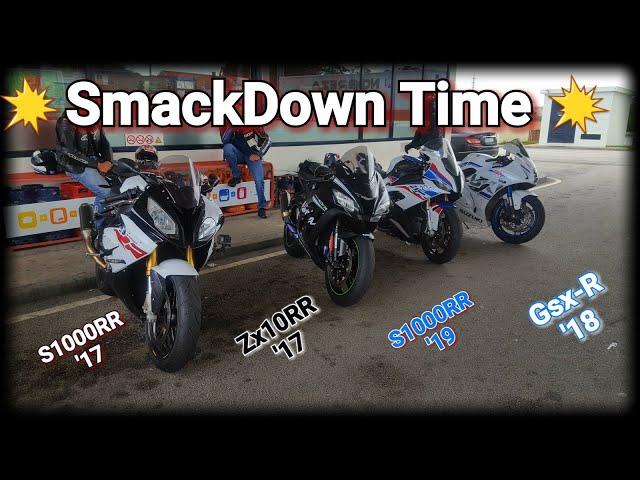 SmackDown Time  S1000RR 2019/2020 vs S1000RR 2017 vs Gsxr 1000 2018 vs Zx10RR 2017  ShooOut 