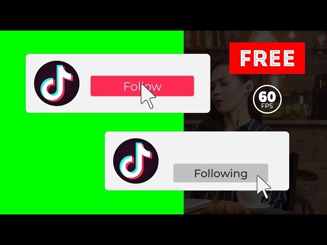 TikTok follow button overlay green screen no copyright, alpha channel | free download HD 60 fps