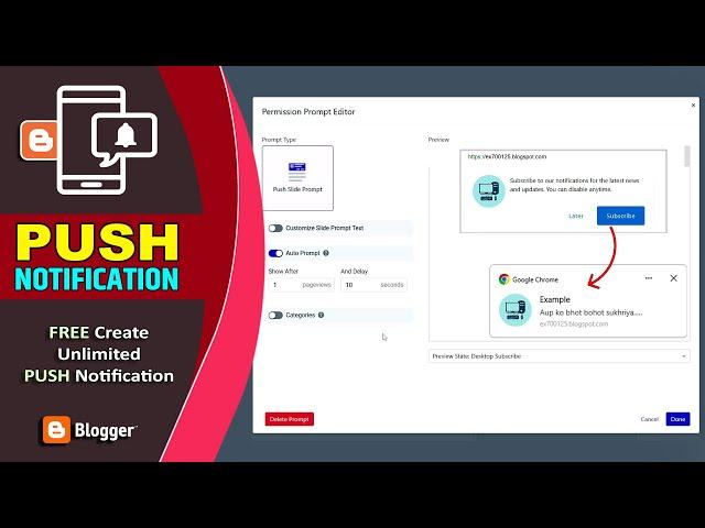 How to Add Push Notification in Blogger | Send Push Notification Setup for blogger.com Website 