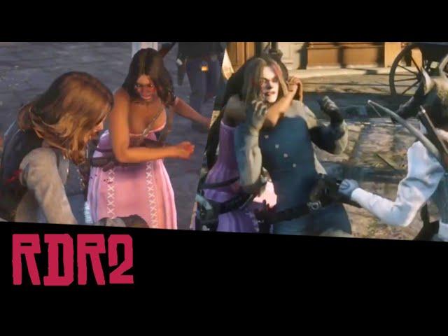 RDR2 UnFair Fight - Saint Denis Brawl PVP Gameplay - Fist Fight Combat Catfight Beatdown ryona