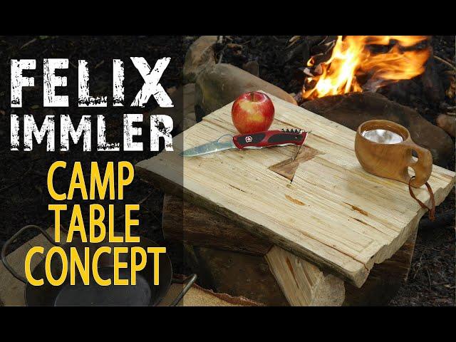 Great camp table concept with primitive boards from a splitted log