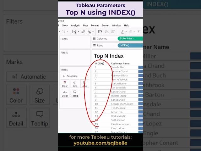 #Tableau #Parameters Top N using INDEX #tablecalculation #tableaututorial #calculations #tableautips