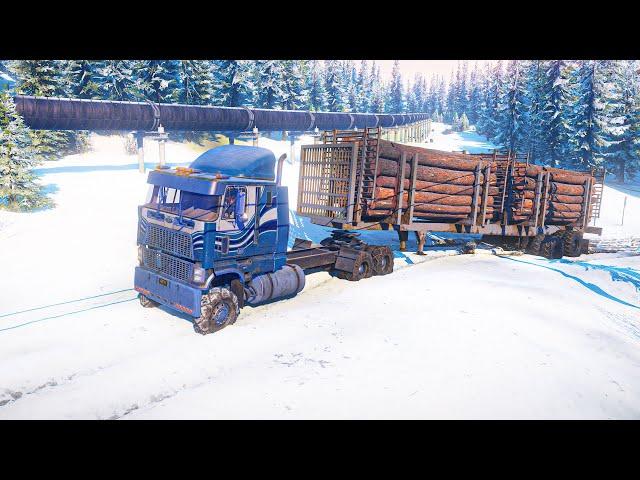 Transporting Logs on Frozen Roads - Ford CLT 9000 - Logitech G27  // SnowRunner gameplay