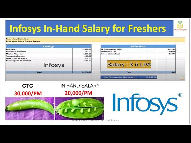 Infosys in hand salary for freshers | Infosys salary after all deduction | Infosys salary slip