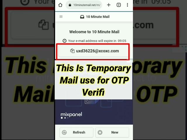 Temporary Disposable Email  || Verify OTP Without Mobile and Email | 10 minmail #shorts #email