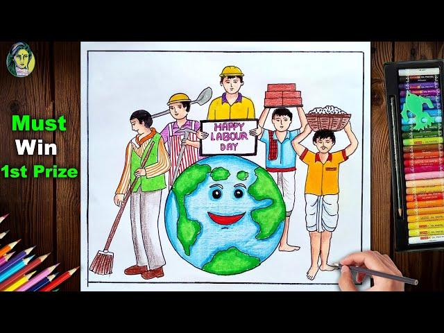 World Labour Day Drawing Step By Step | Labour Day Drawing Easy | International Labour Day Drawing
