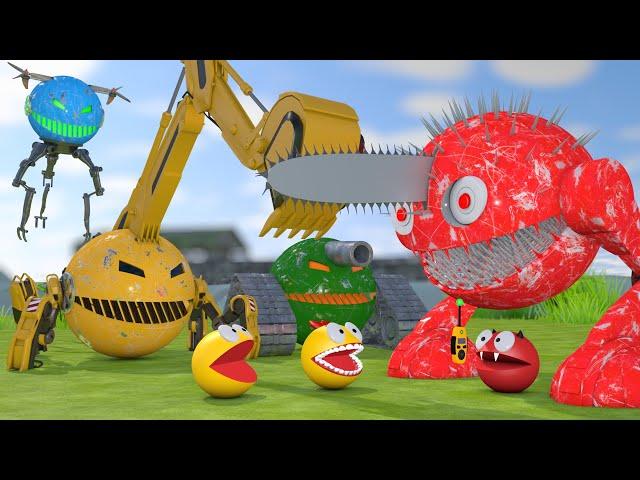 Pacman vs Monsters #4 Compilation (Excavator, Tank, Chainsaw, Flying Robot Monsters)