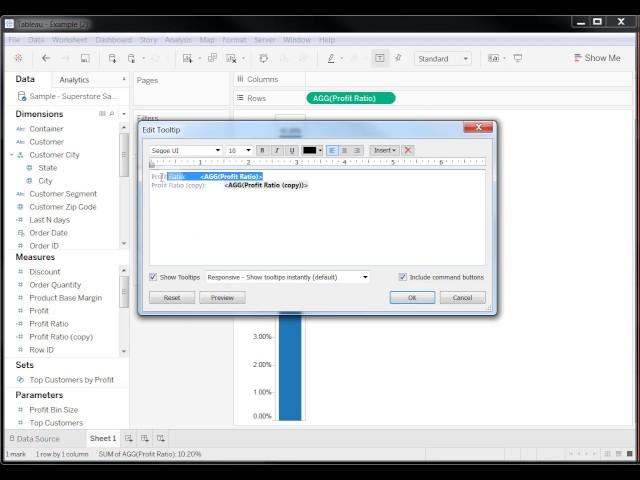 How to display different number formats in the axis and the tooltip in Tableau