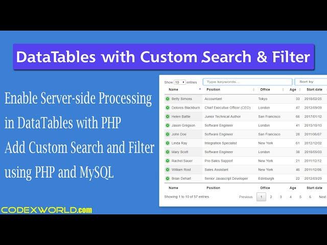 DataTables Server side Processing with Custom Search and Filter using PHP