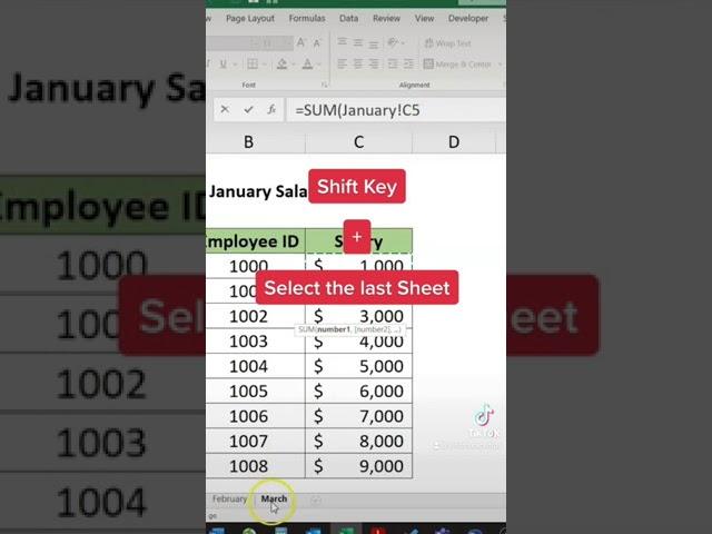 Excel Tip to sum multiple sheets