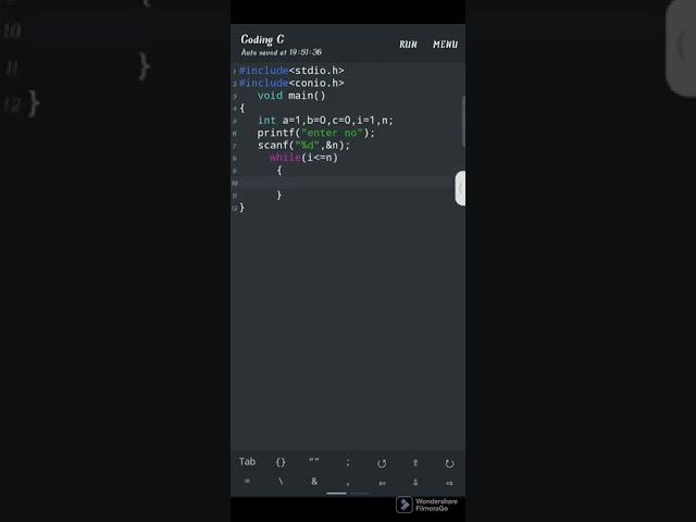 Fibonacci series//#filmorago //programming in c//while loop