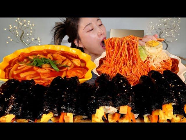 ASMR 분식특집!! 꼬마김밥 국물떡볶이 쫄면 리얼먹방 :) rice roll, stir-fried Rice Cake, Jjolmyeon MUKBANG