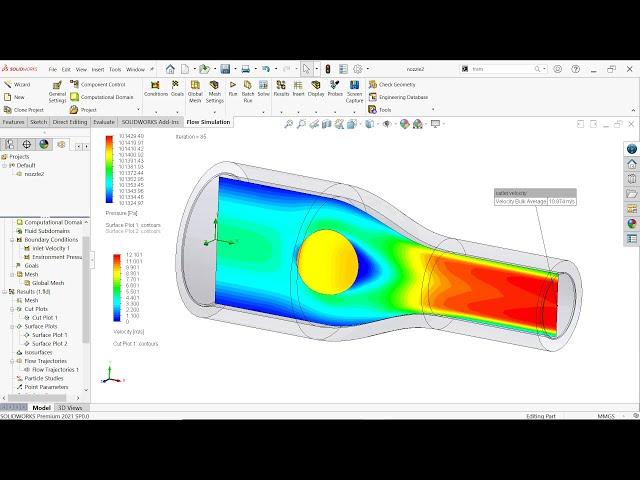 SolidWorks Flow Simulation Tutorial: Nozzle velocity & Pressure