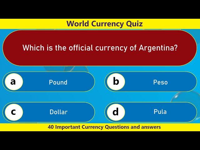 World Currency Quiz - Part 1/4 | 40 Important Currency Questions and answers | World GK Quiz