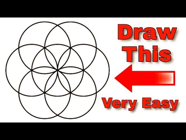 How to Draw Geometric Design of 7 Circles step by step very easily for beginners and Kids