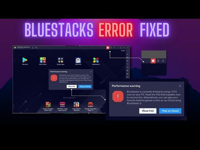 How to fix CPU Core error in bluestacks in 2gb /4gb /8gb ram | critical performance warning error