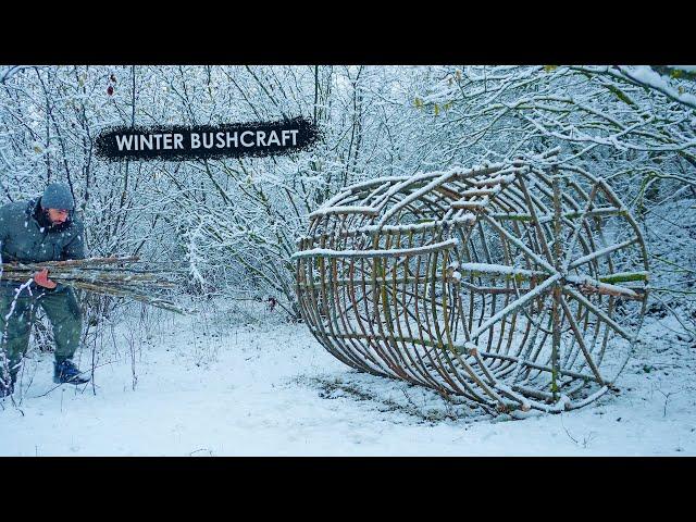 Building a Hanging Shelter on a Tree for the Winter, cozy fireplace & moss roof