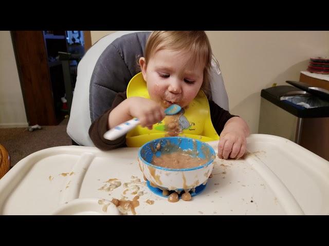 Jonas Spoonfeeds Himself for the First Time