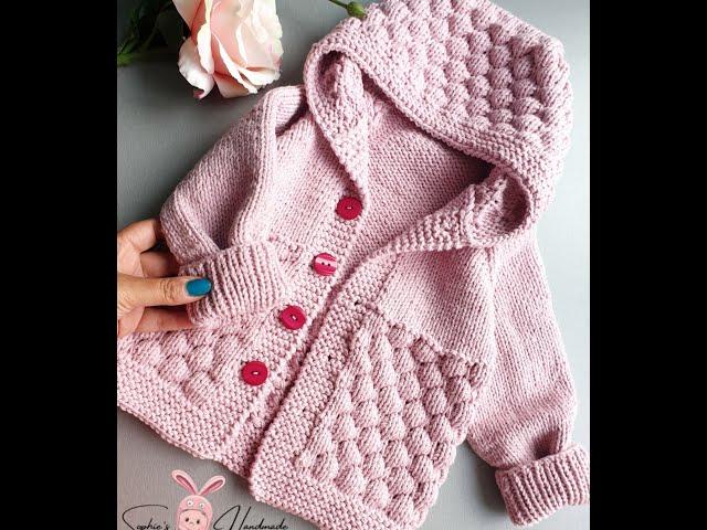 Cardigan tricotat 12luni- Bobble stitch cardigan (tutorial video pas cu pas)