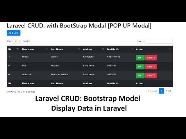 Laravel CRUD: Bootstrap Modal: Fetch Data in Table (POP UP Modal)