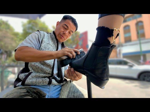 Restoring my OLD CHELSEA BOOTS  Street Shoe Shine By Francisco   Mexico City ASMR SOUNDS