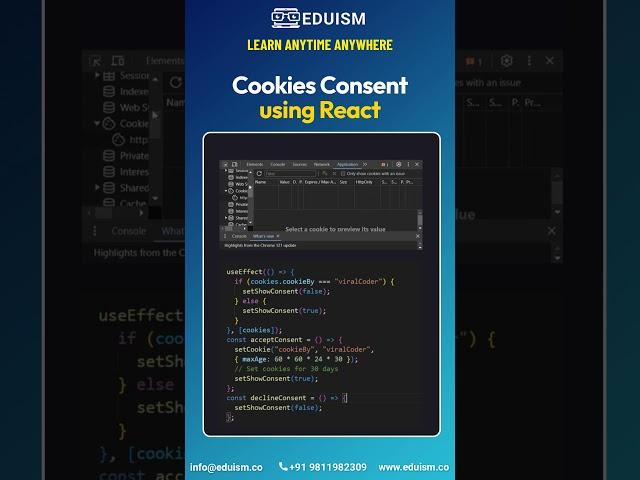 Cookies Consent using Reacts!#webdeveloper #websitedevelopment #coding #javascript #js #reacts #ai