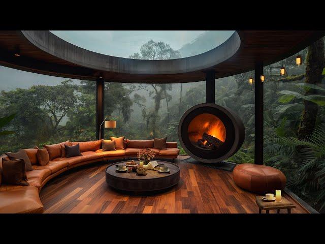 Relaxation in Cozy Cabin Ambience with Soothing Piano Jazz Background Music & Relaxing Rain Sounds