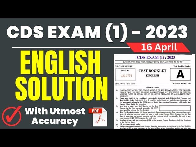 CDS 1 2023 ENGLISH ANALYSIS | Answer Key with Complete Solution