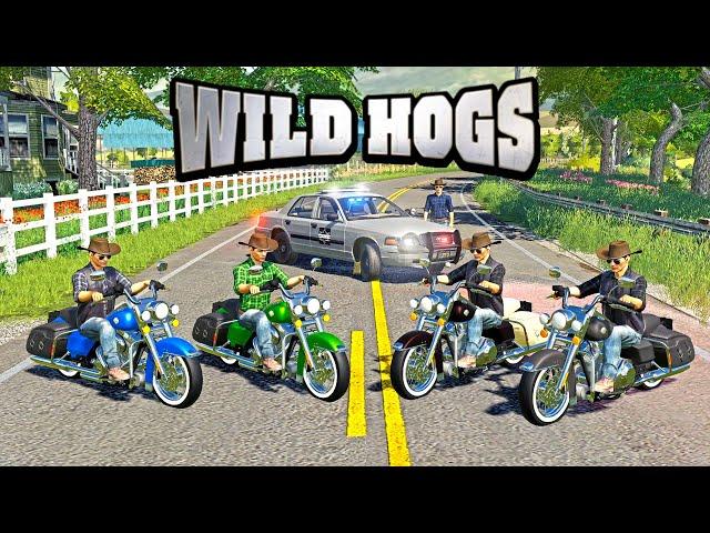 WILD HOG BIKER GANG! ESCAPING POLICE & SLAPPING A BULL! (ROLEPLAY) | FARMING SIMULATOR 2019