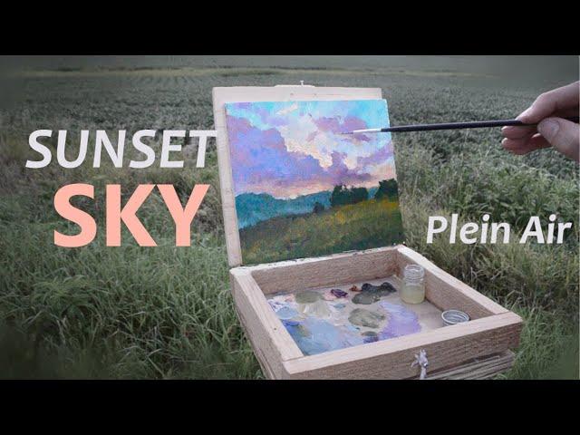 Sunset Oil Painting Plein Air | Evening Clouds Landscape Painting Demo