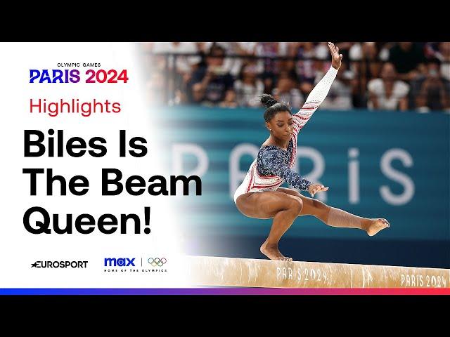 Team USA's Simone Biles wraps up the beam rotation with a solid routine  | #Paris2024 #Olympics