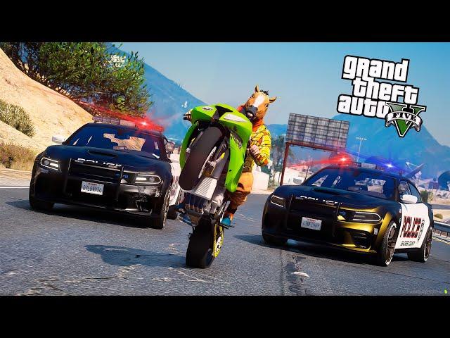 БАЙКЕР НА ЧИТ МОТОЦИКЛЕ УХОДИТ ОТ ПОЛИЦЕЙСКОЙ ПОГОНИ В GTA 5 ONLINE!