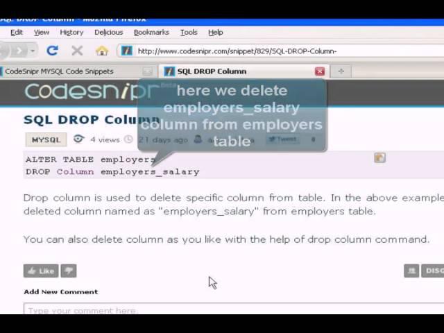 MySQL Tutorial : drop column