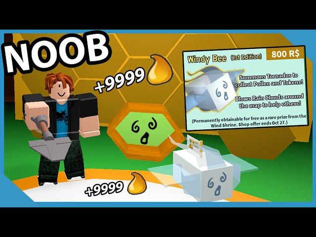 Noob With Windy Bee! Get 25 Bees Fast! Make Millions Honey | Roblox Bee Swarm Simulator