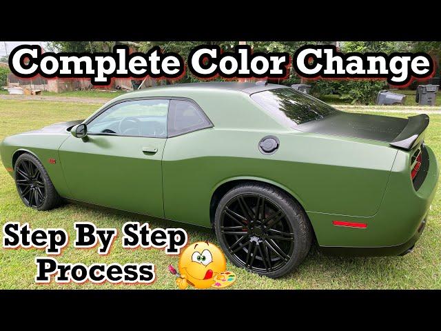 Full Color Change Paint Job COMPLETE PROCESS OF PAINTING A CAR AT HOME Satin Green Black Challenger