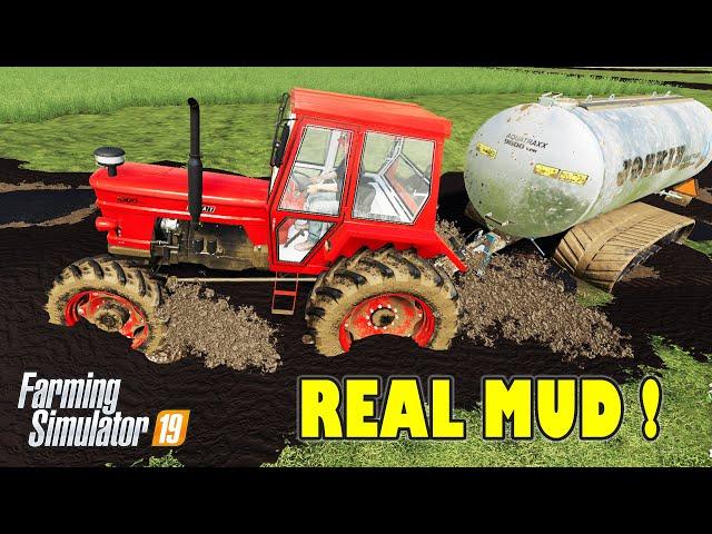 Farming Simulator 19: Real Mud! Muddy dirt road! Tractors Stuck in Mud!