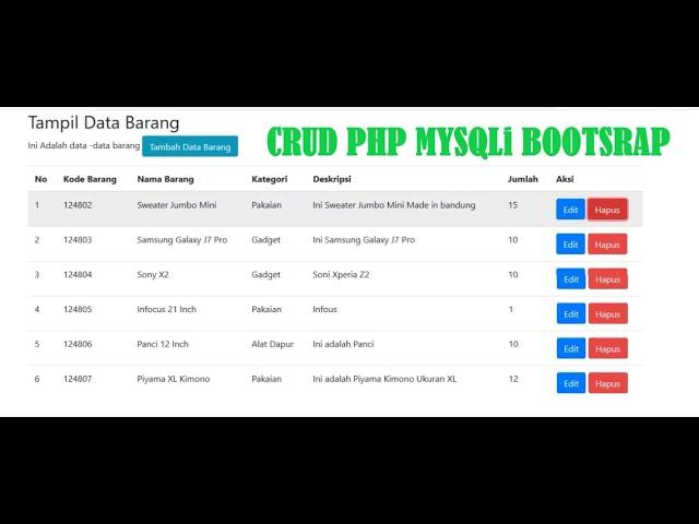 CRUD Simpan Tampil Edit Delete PHP MYSQLi Menggunakan Bootstrap