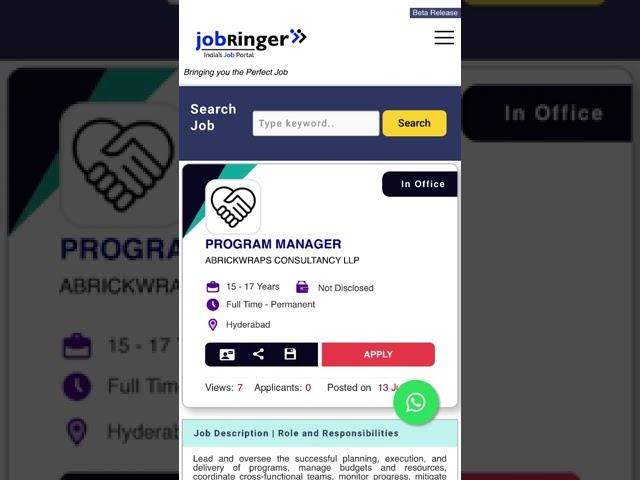 Jobringer - Hiring For Program Manager | #manager #programmanager #jobringer #jobs #shorts