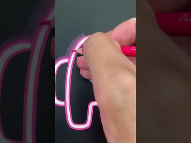 Drawing Among Us Neon Glow Effect Using Posca Markers! ( #Shorts )