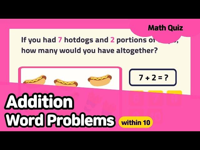 Addition word problems up to 10 | Kindergarten & Grade 1 Math Questions