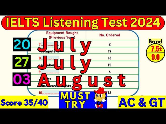 20 JULY, 27 JULY, 03 AUGUST 2024 IELTS LISTENING PRACTICE TEST 2024 WITH ANSWERS | IELTS | IDP & BC